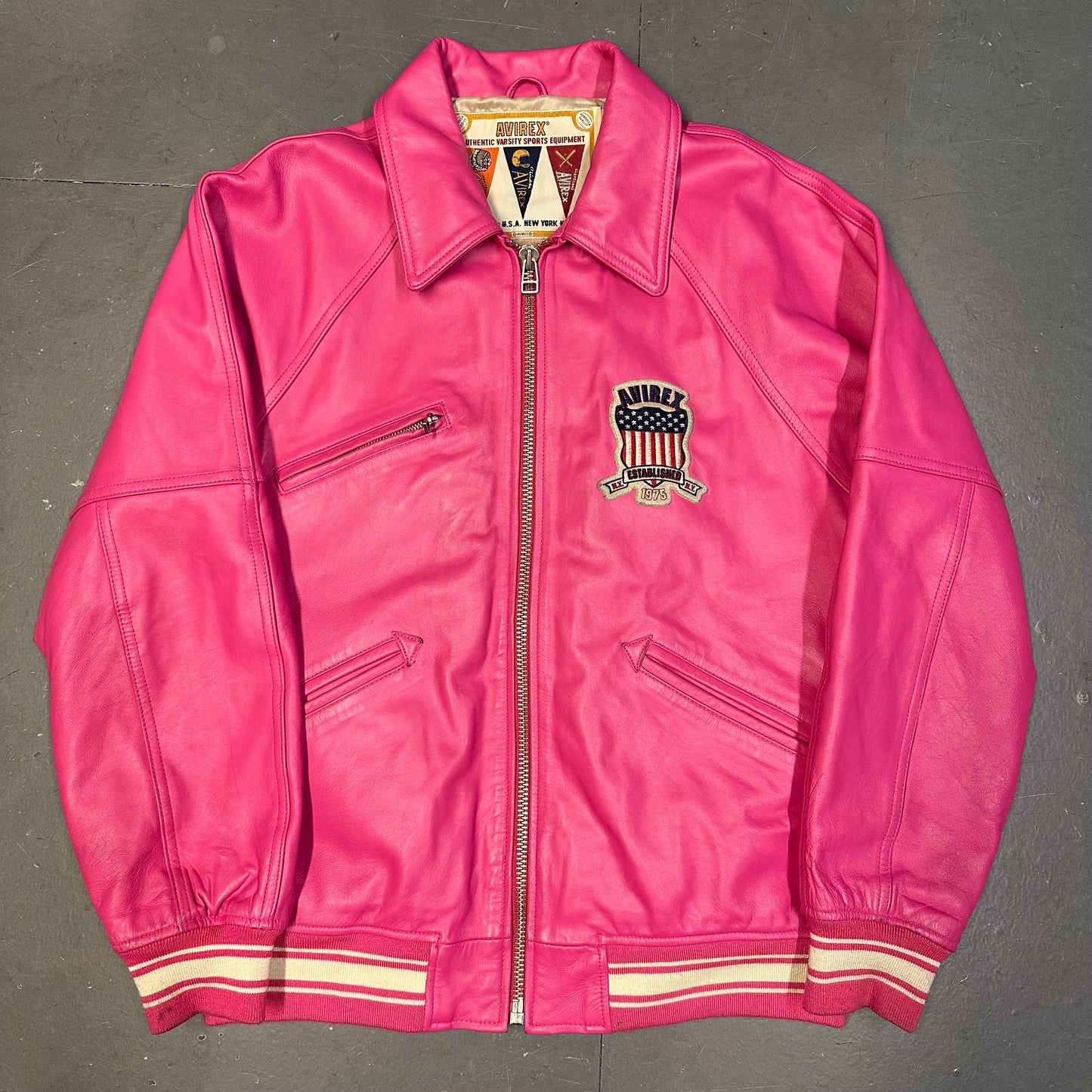 Avirex Icon Leather Jacket  In Pink ( XL )