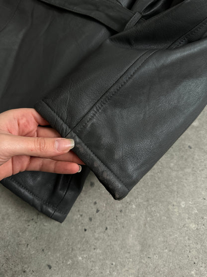 Italian Vintage Belted Leather Jacket - XL