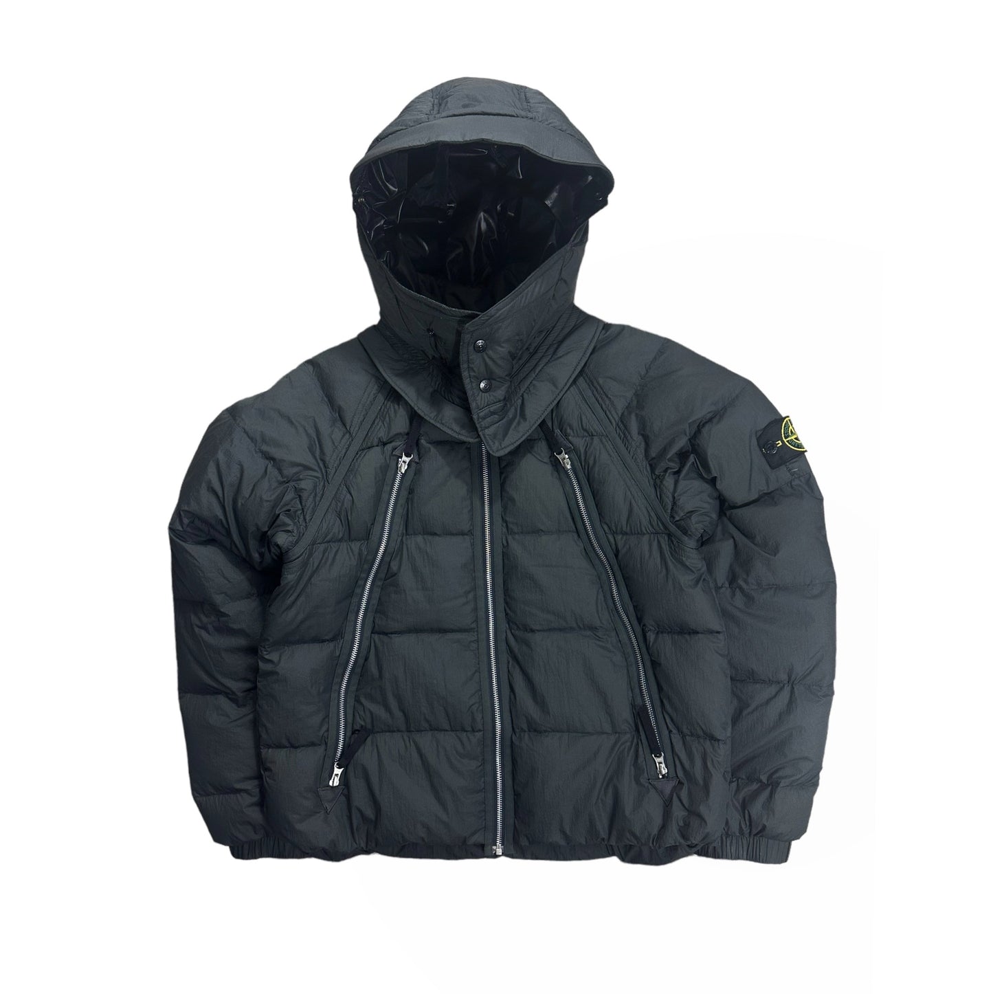 Stone Island Asymmetrical Zip Nylon Tela Down Jacket with Mesh Badge from A/W 2010