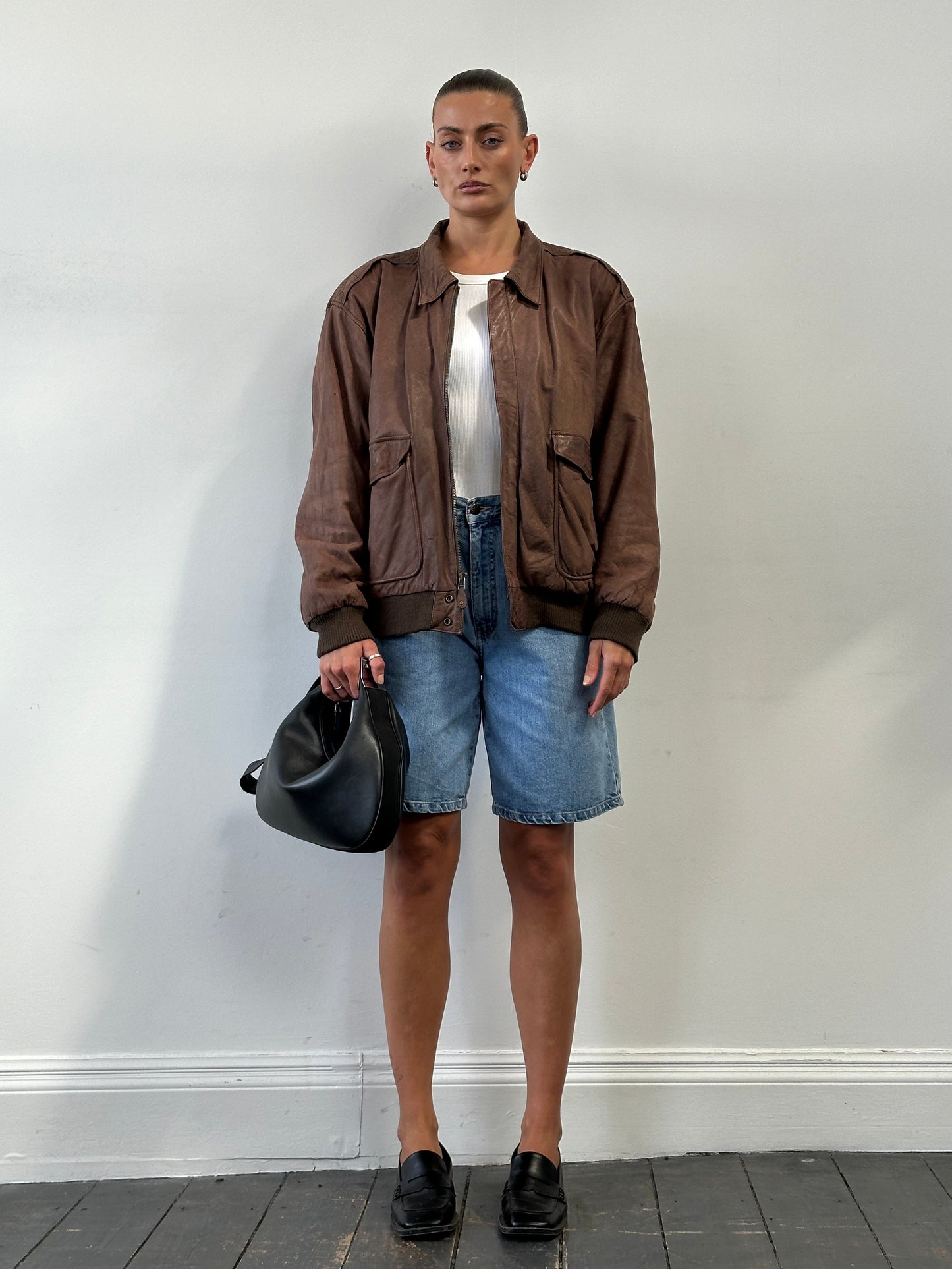 Vintage Leather Bomber Jacket - L/XL