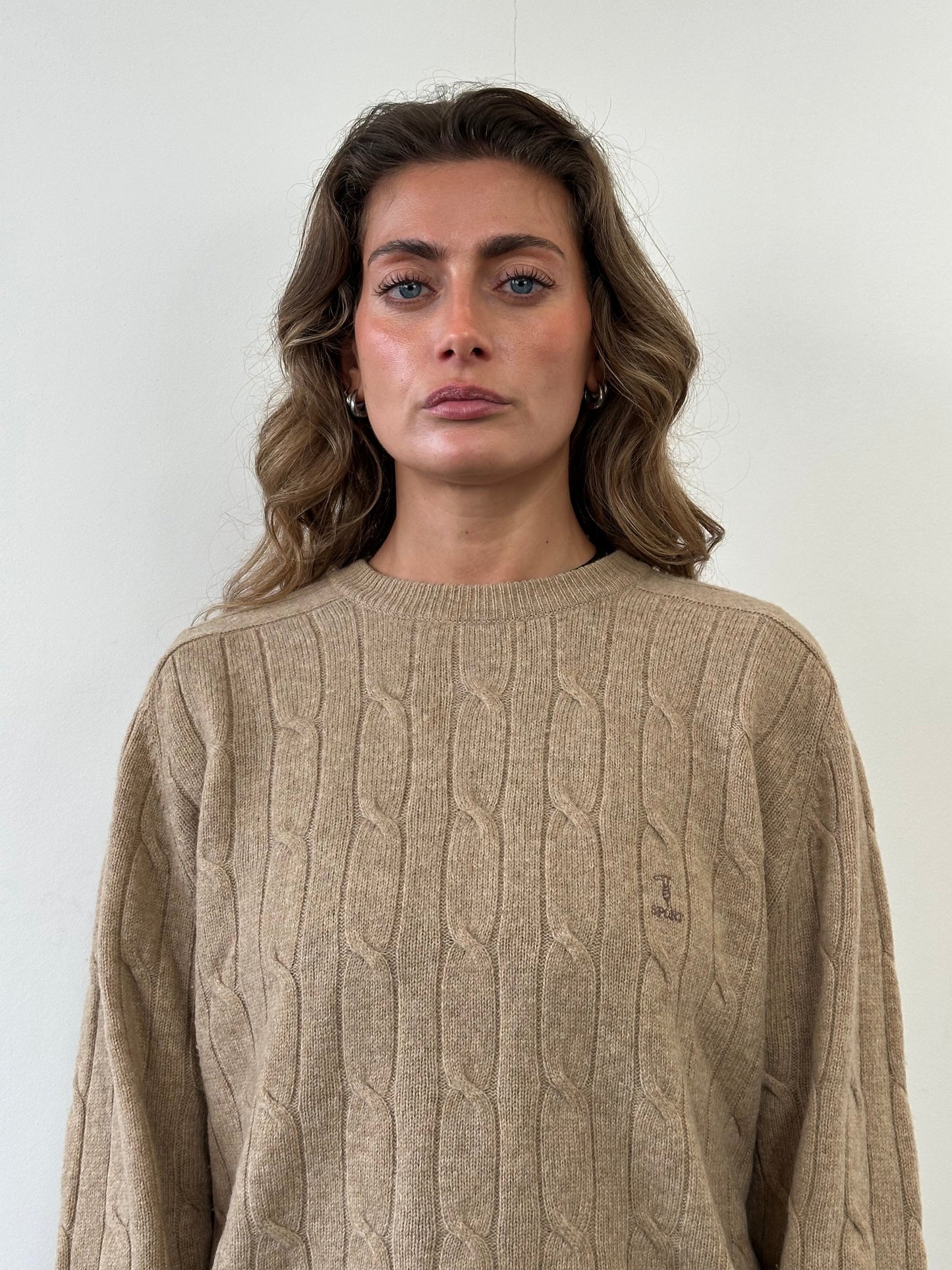 Trussardi Pure Wool Cable Knit Logo Jumper - L