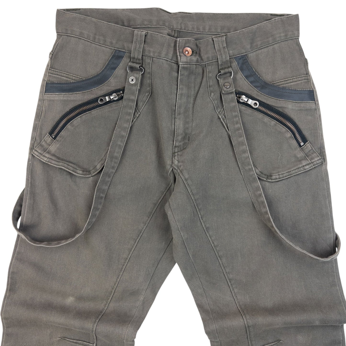 Vintage 2000s PPFM Curved Stacked Leg Denim Jeans With Suspenders Size W32 | W32, Grey