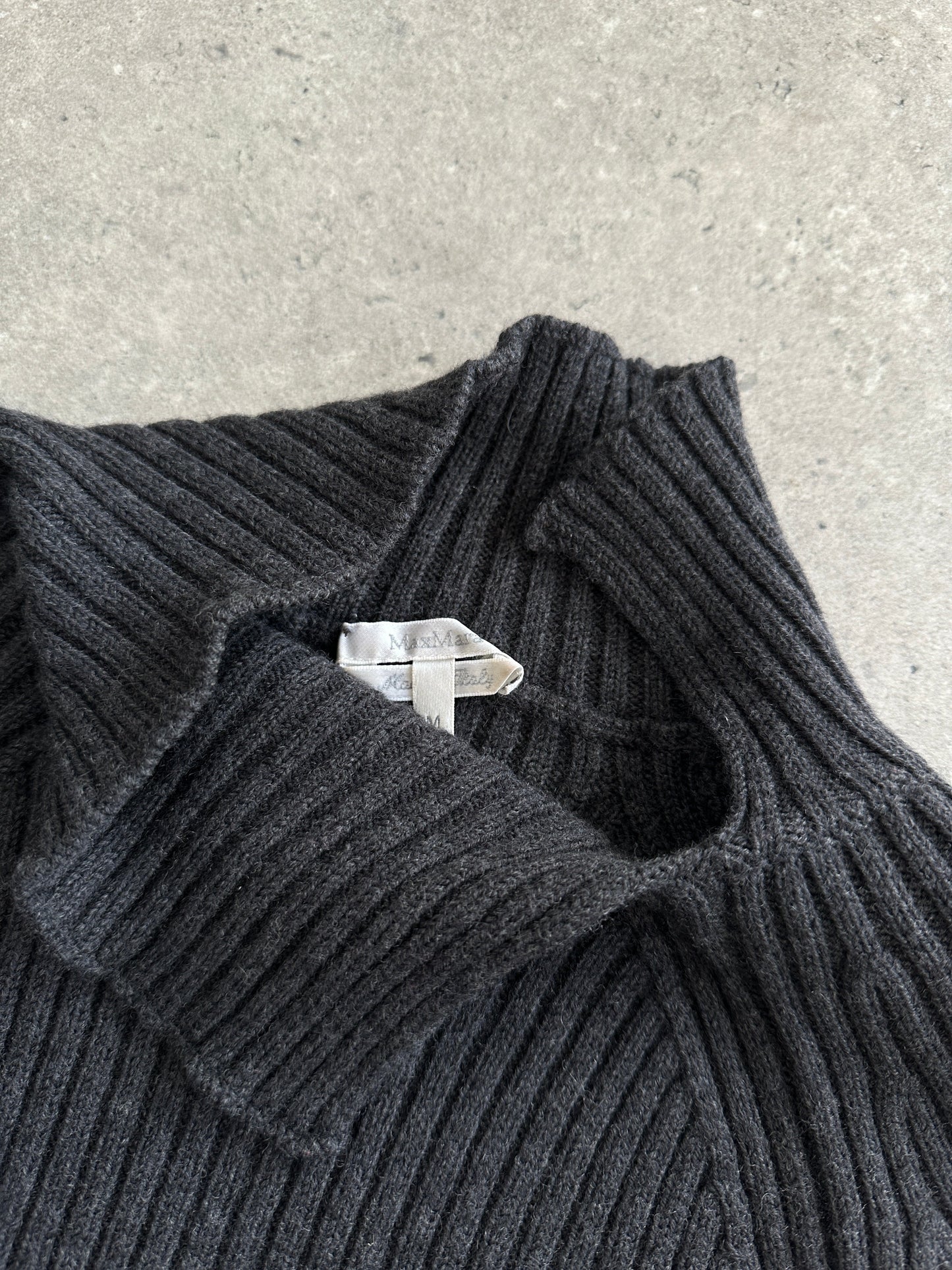 Max Mara Pure Wool Asymmetric High Neck Knit Jumper - S