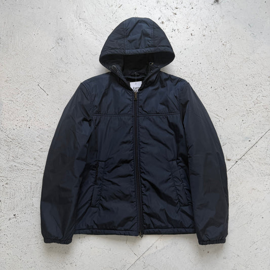 2000s prada mainline iridescent hooded padded jacket | O/S, Navy
