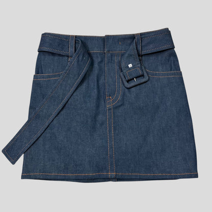 Prada 2018 Rubber Race Logo Denim Belted Mini Skirt - IT36