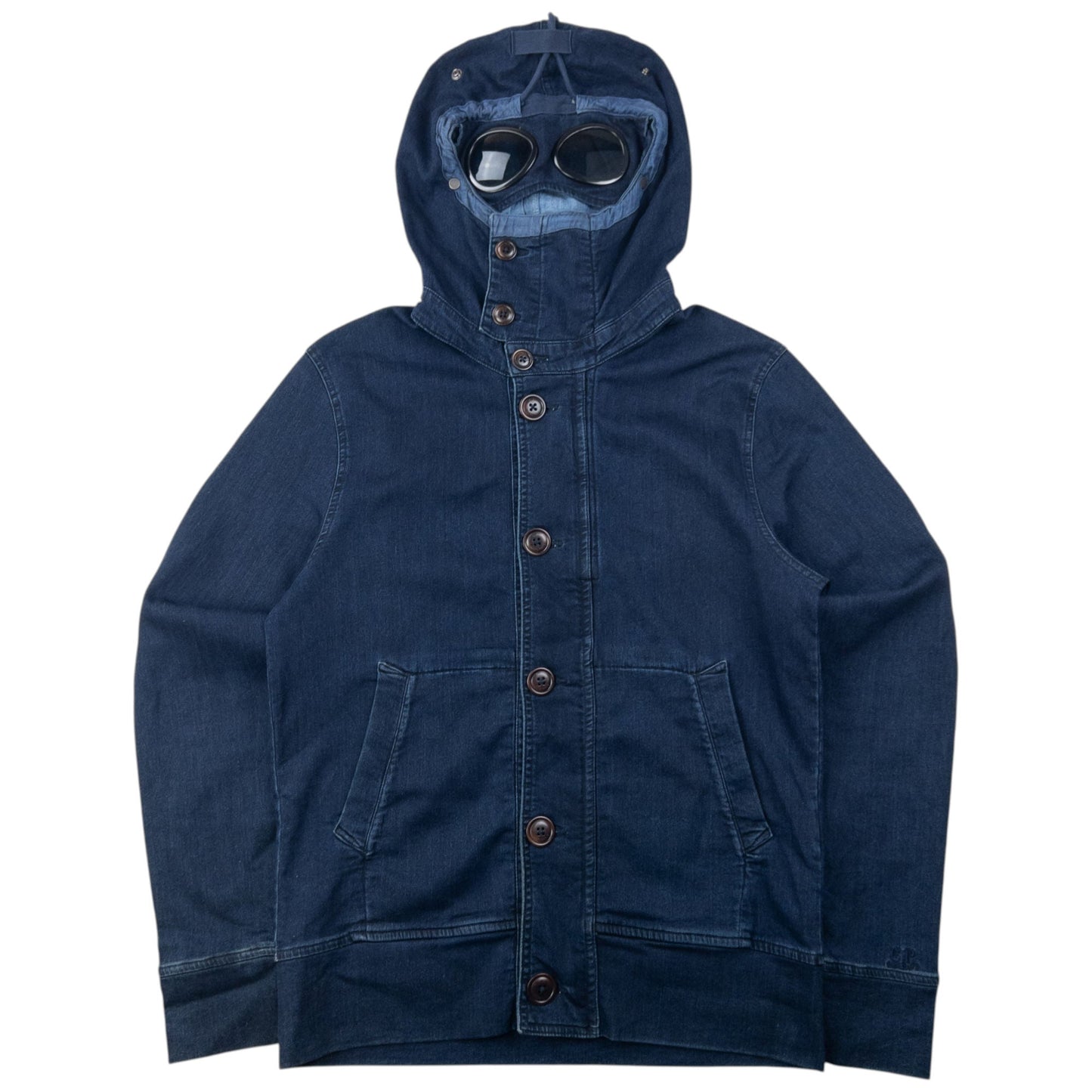 2014 CP Company Goggle Hood Future Fleece Isko Denim Jacket Size M | Medium, Navy