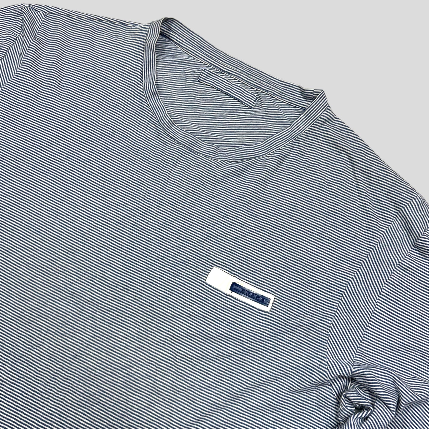 Prada Sport 2009 Blue Logo Tab Striped LS T-shirt - L