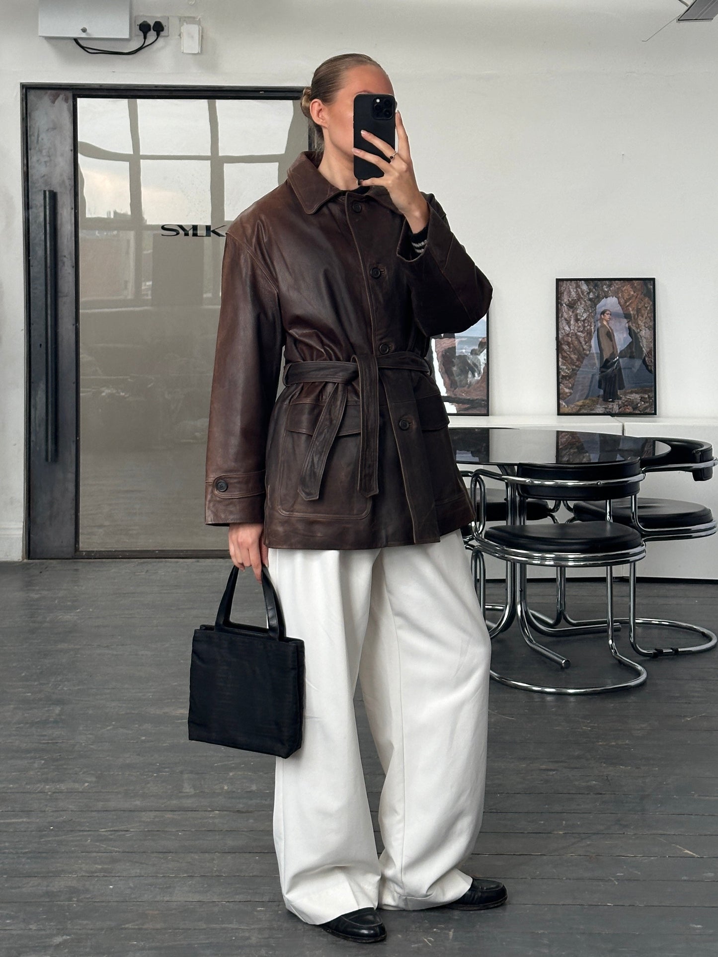 Italian Vintage 1990s Aged Belted Leather Jacket - XL