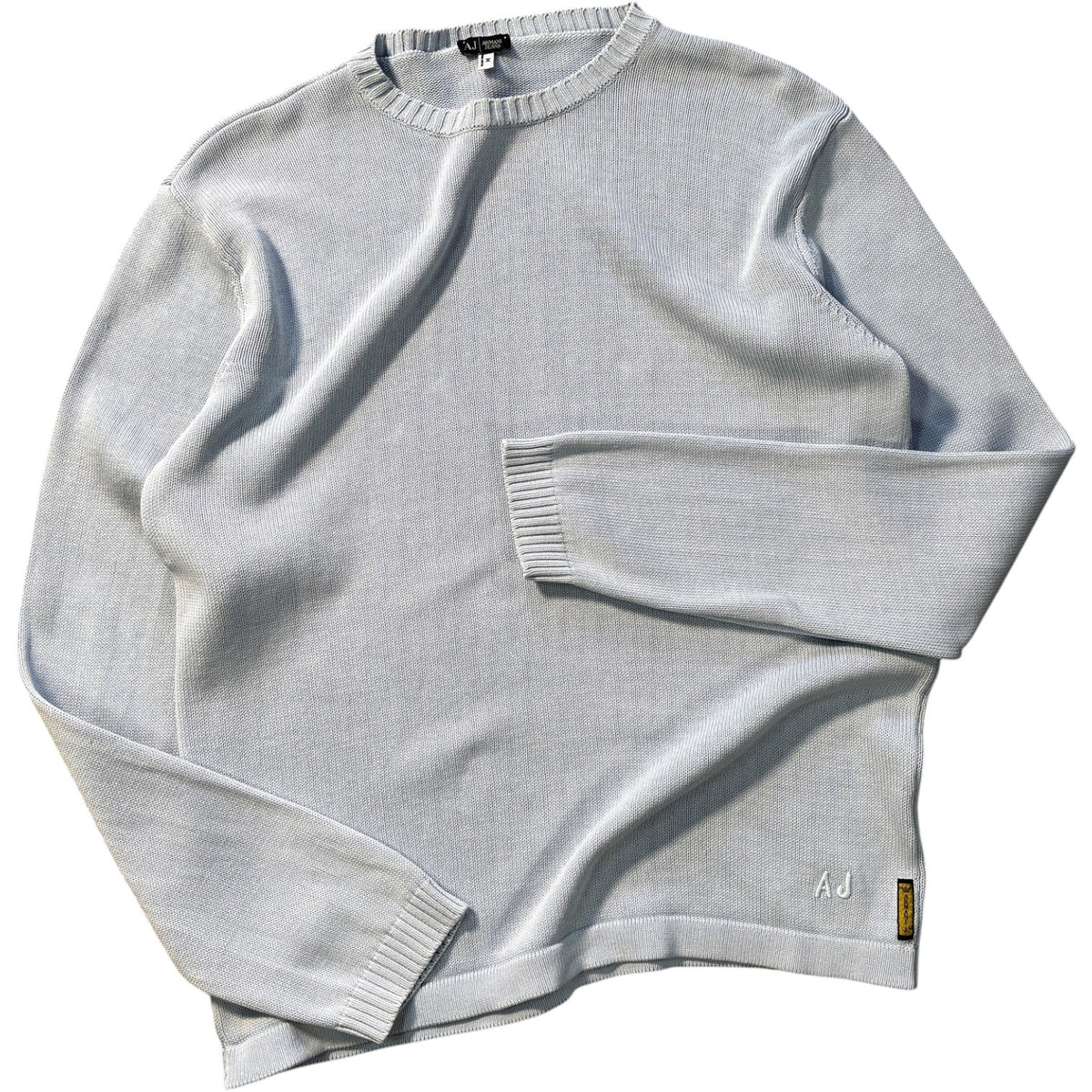 Armani Jeans 00’s Baby Blue Cotton Knit Jumper M | Medium, Multicoloured