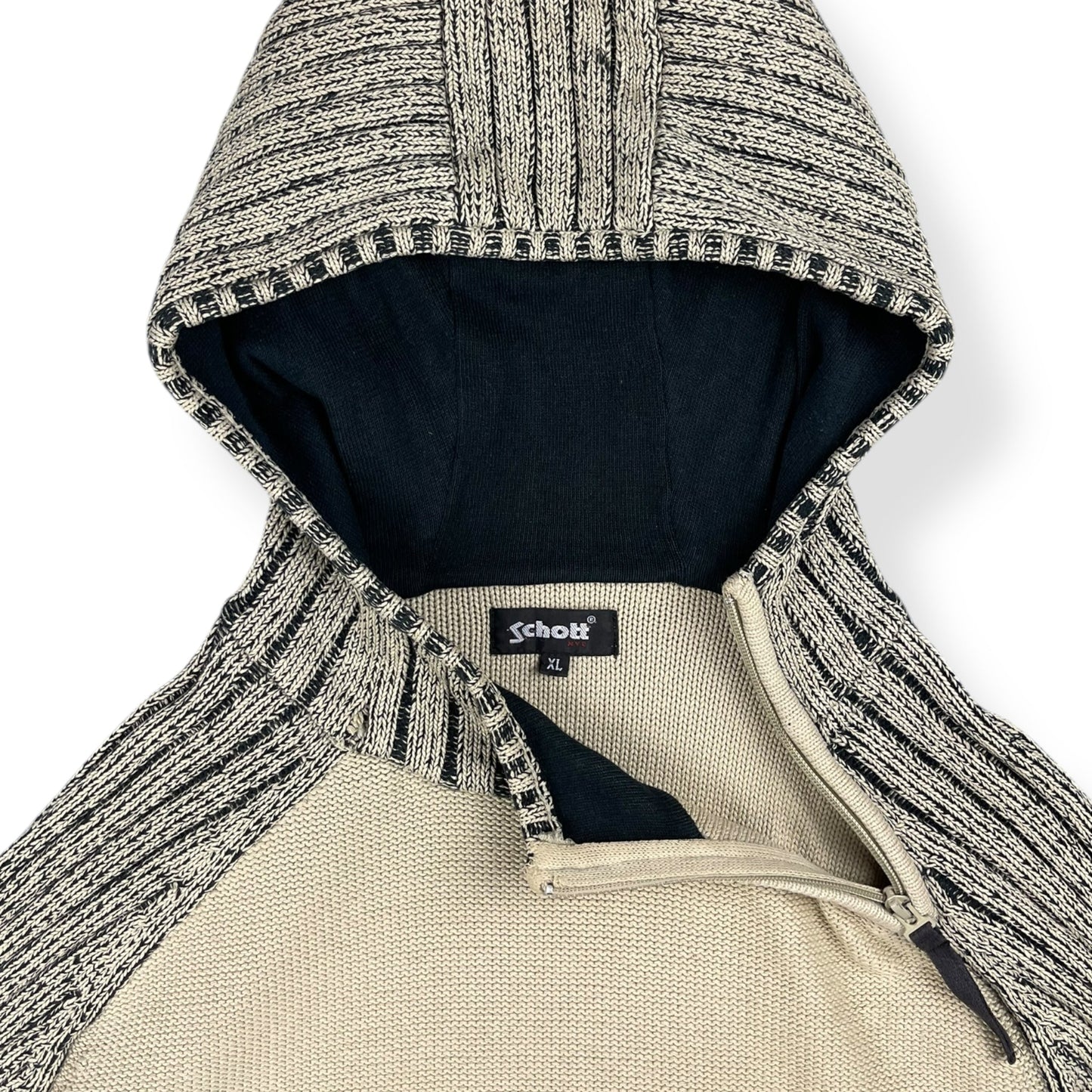 2000's Schott Asymmetric Zip Knitted Balaclava Hoodie (XL) | Default Title, Black