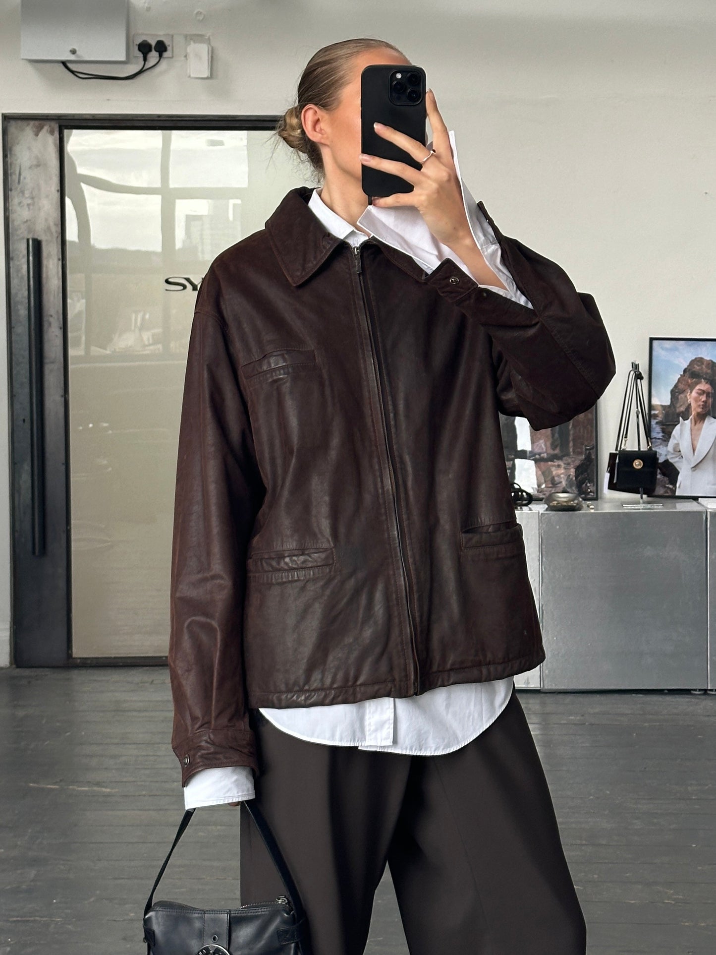 Versace Jeans Couture 1990s Boxy Leather Jacket - L