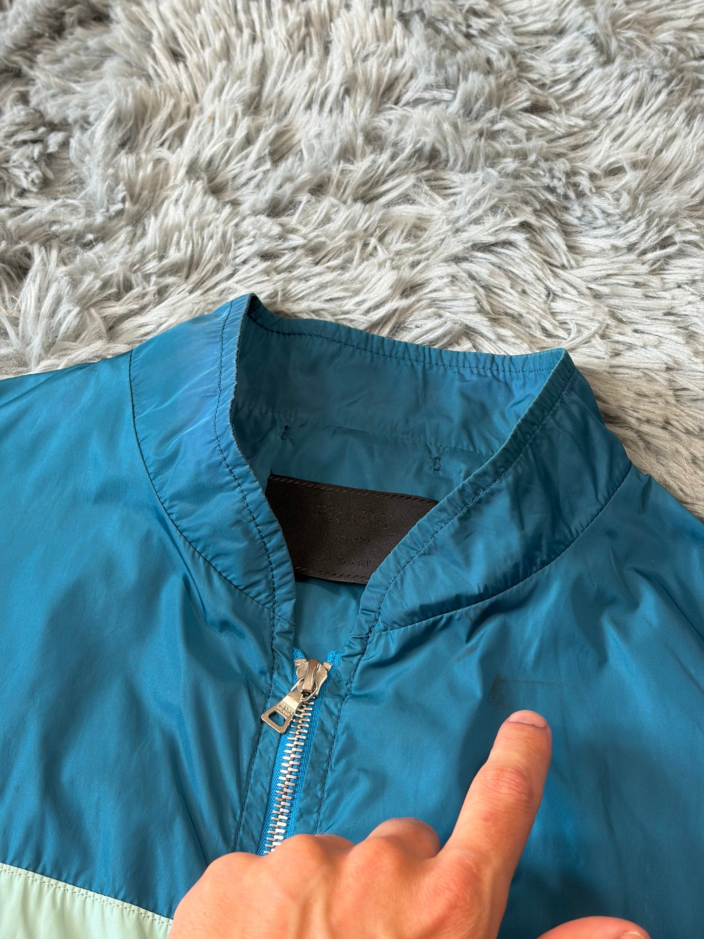 Prada Milano 00’s Teal and Mint Nylon Panelled Nylon Jacket - M | O/S, Teal and Mint