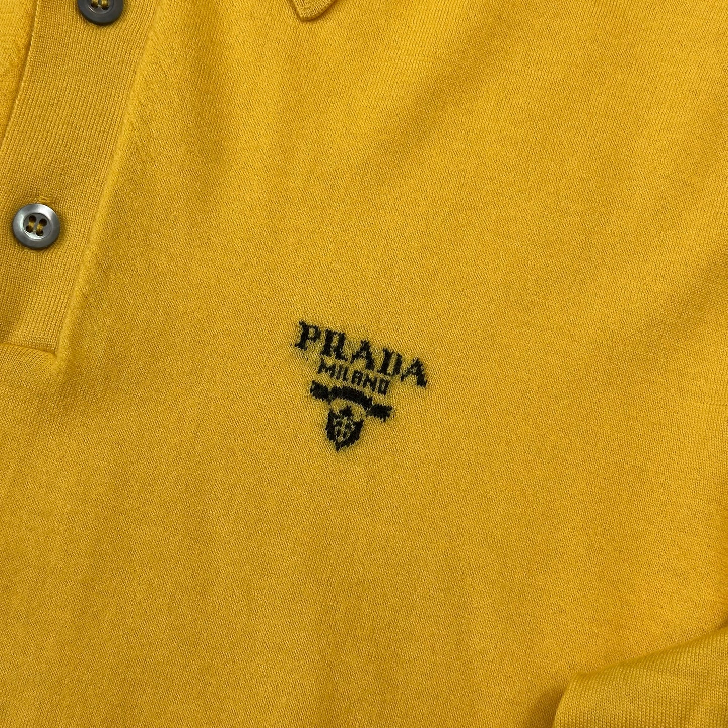 Prada Milano 2022 Yellow Virgin Wool Light Collared Logo Knit - S/M | Default Title, Yellow