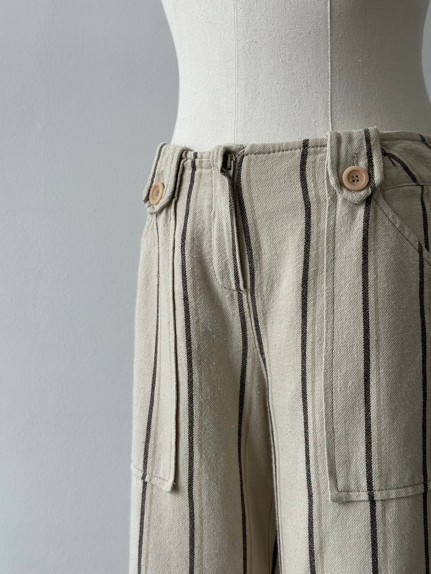 Max & Co 2000s Linen Cotton Striped Wide Leg Trousers - W26