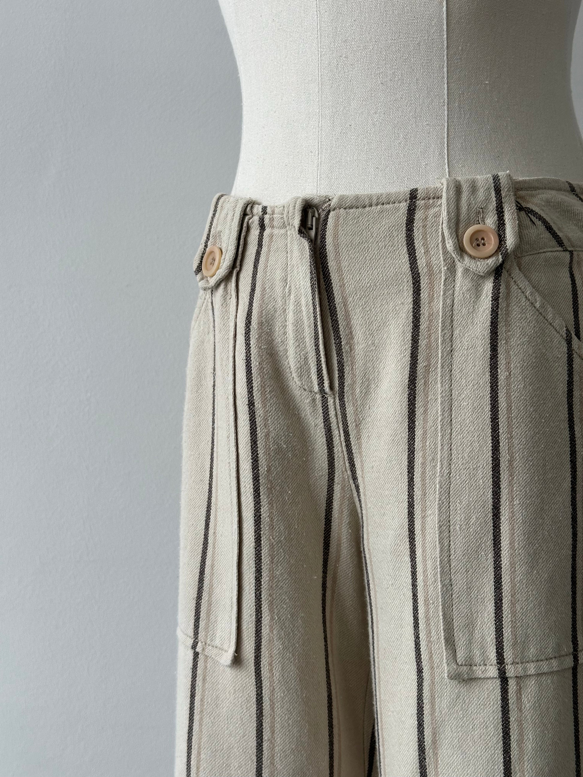 Max & Co 2000s Linen Cotton Striped Wide Leg Trousers - W26