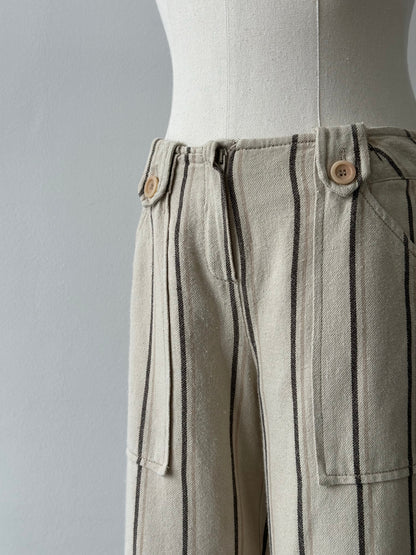 Max & Co 2000s Linen Cotton Striped Wide Leg Trousers - W26