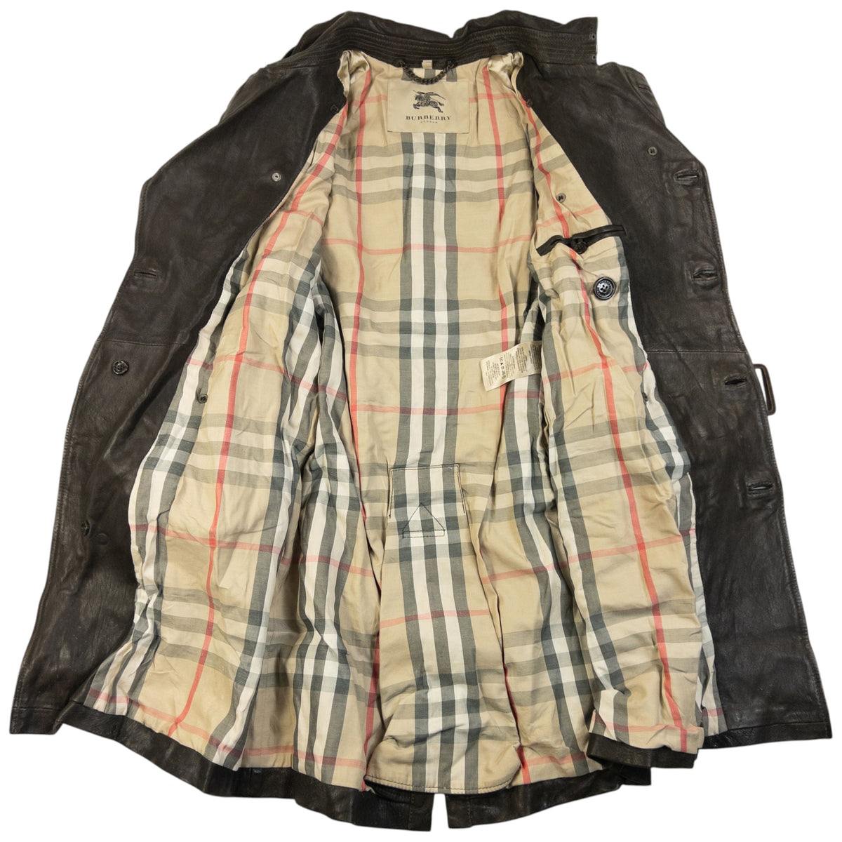 Vintage Burberry Nova Check Lined Belt Waist Leather Trench Jacket Size M | Medium, Brown