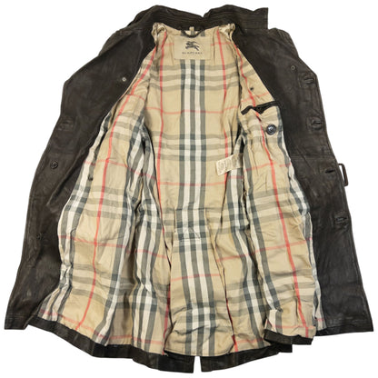 Vintage Burberry Nova Check Lined Belt Waist Leather Trench Jacket Size M | Medium, Brown