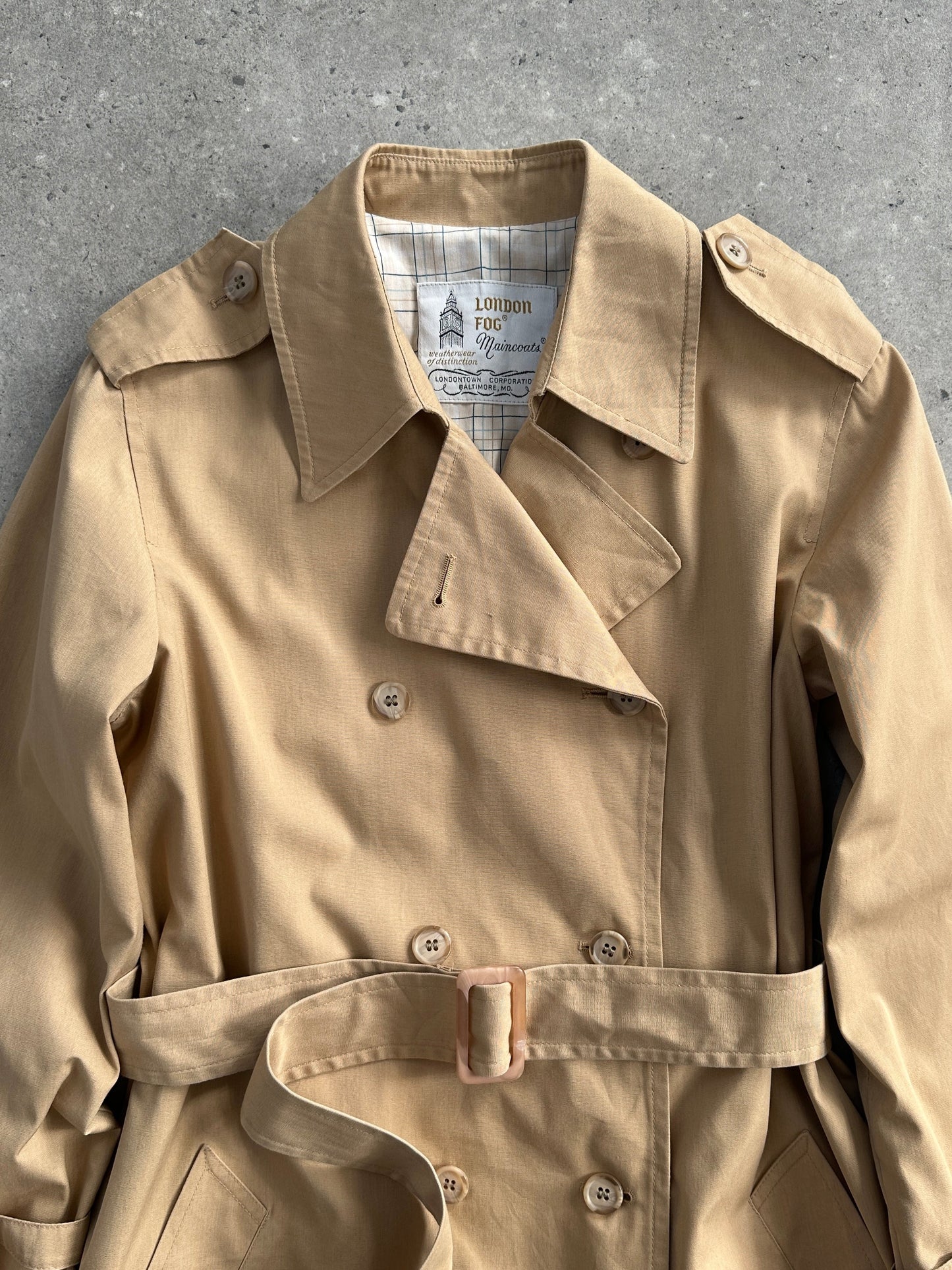 London Fog Cotton Double Breasted Belted Trench Coat - M