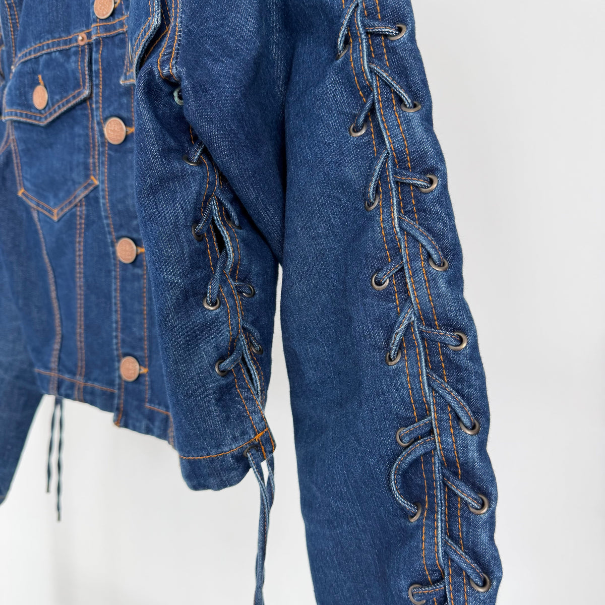 1990s jean paul gaultier corset denim jacket | O/S, Blue