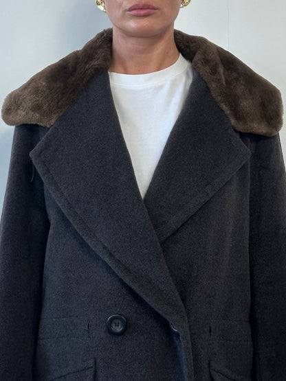 Max Mara Wool Cashmere Fur Collar Double Breasted Coat - M/L