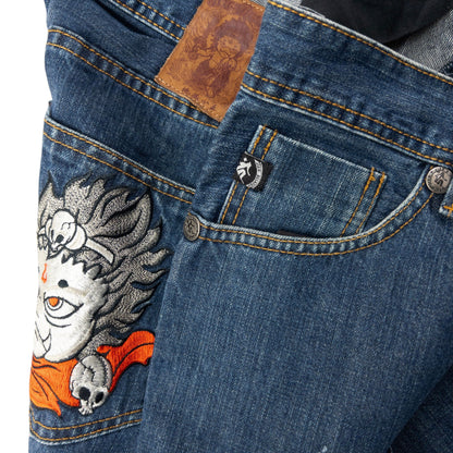 Vintage Jizo Bosatsu Embroidered Troll Japanese Denim Jeans Size W35