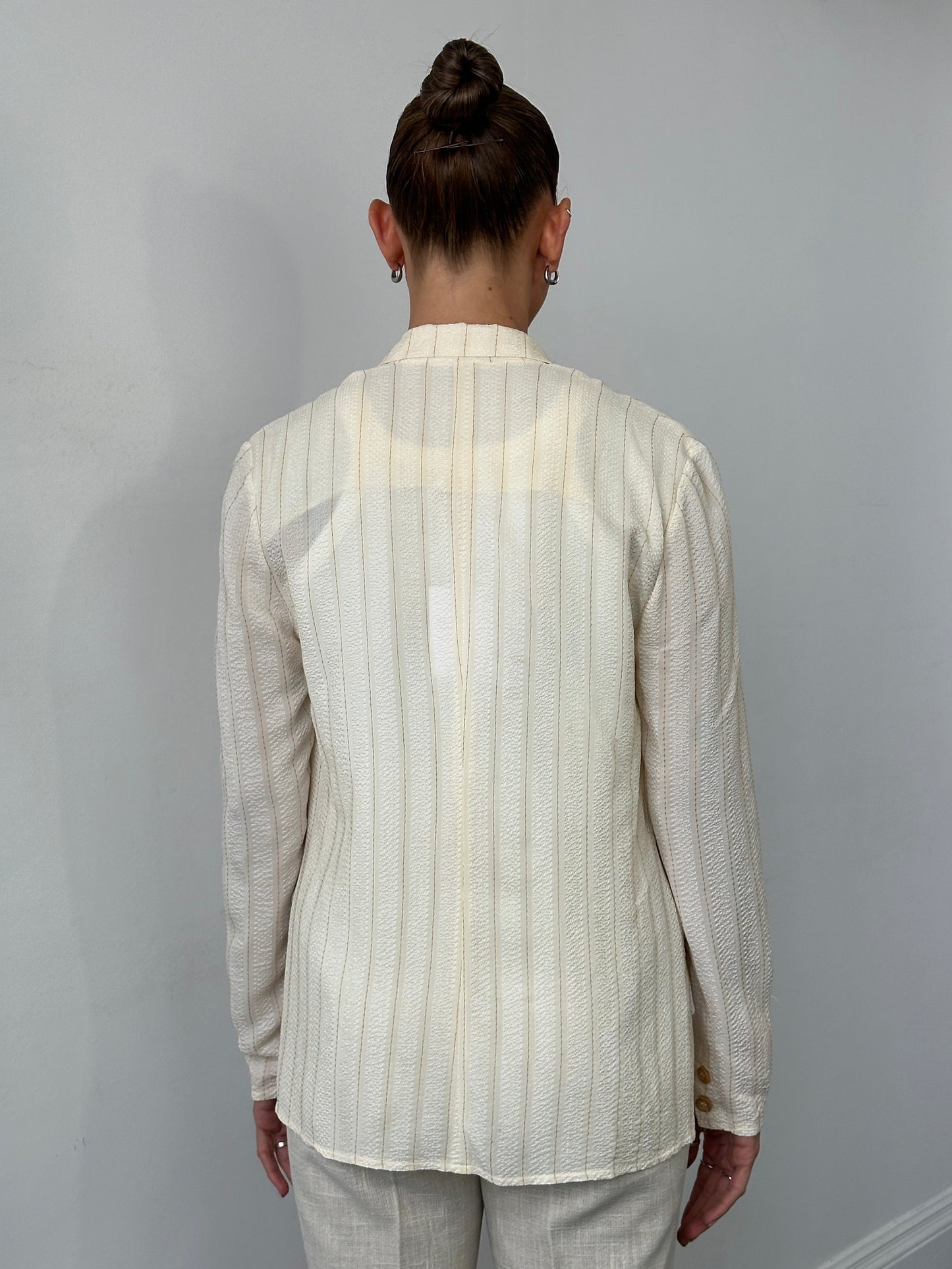 Italian Vintage Pure Silk Stripe Single Button Blazer - M