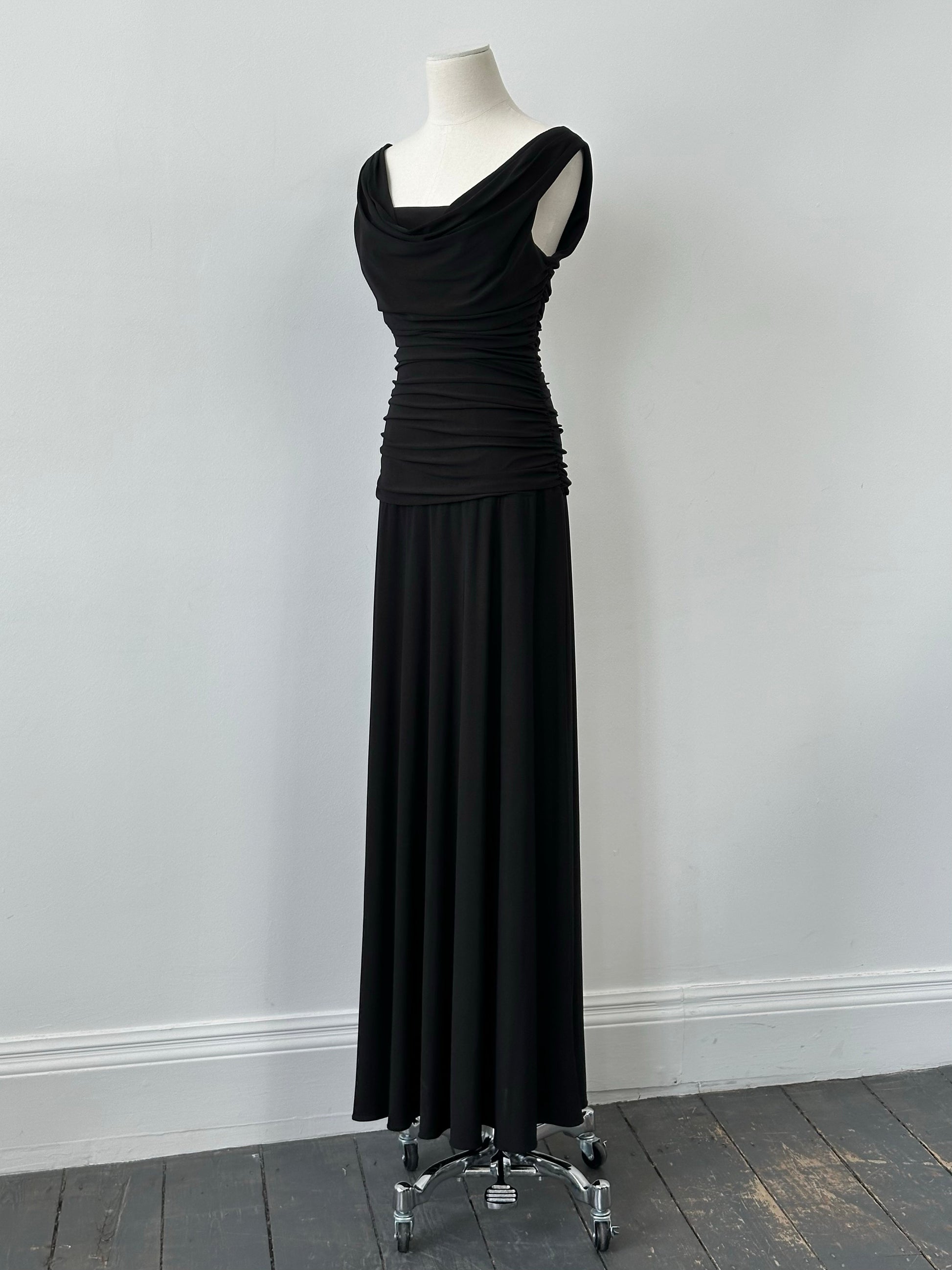 Vintage 1990s Cowl Neck Floor Length Fitted Dress - S-M