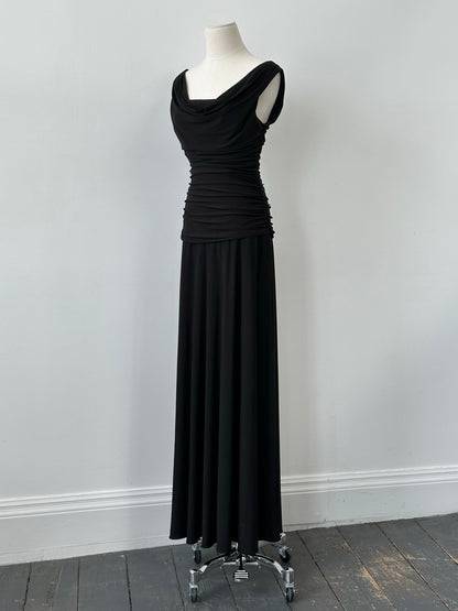 Vintage 1990s Cowl Neck Floor Length Fitted Dress - S-M