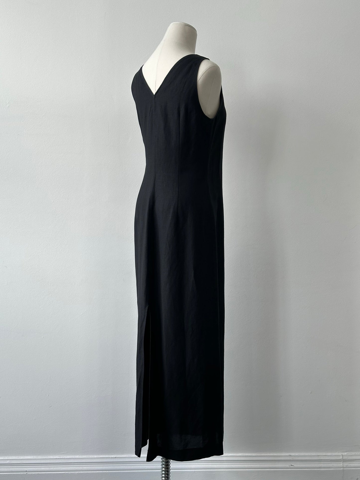 Marella 1990s Linen V Neck Floor Length Dress - S/M
