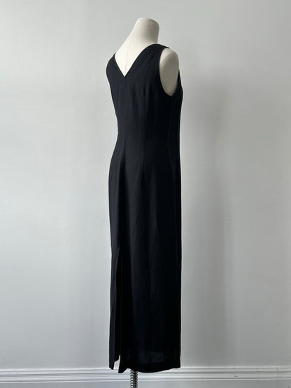 Marella 1990s Linen V Neck Floor Length Dress - S/M