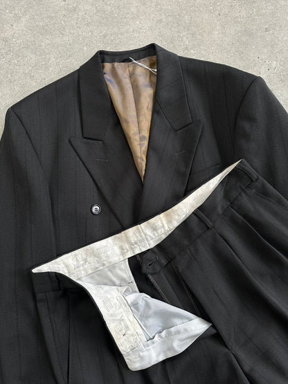 Vintage Wool Pinstripe Double Breasted Suit - 44R/W34