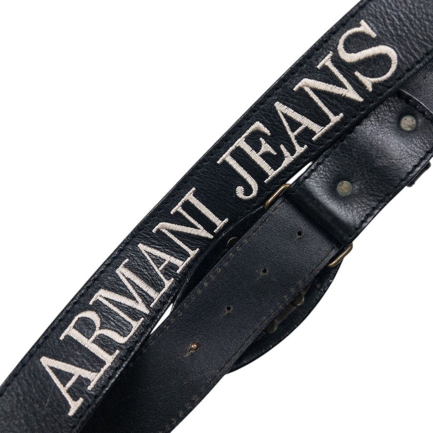 Vintage Armani Jeans Embroidered Leather Belt Size W38
