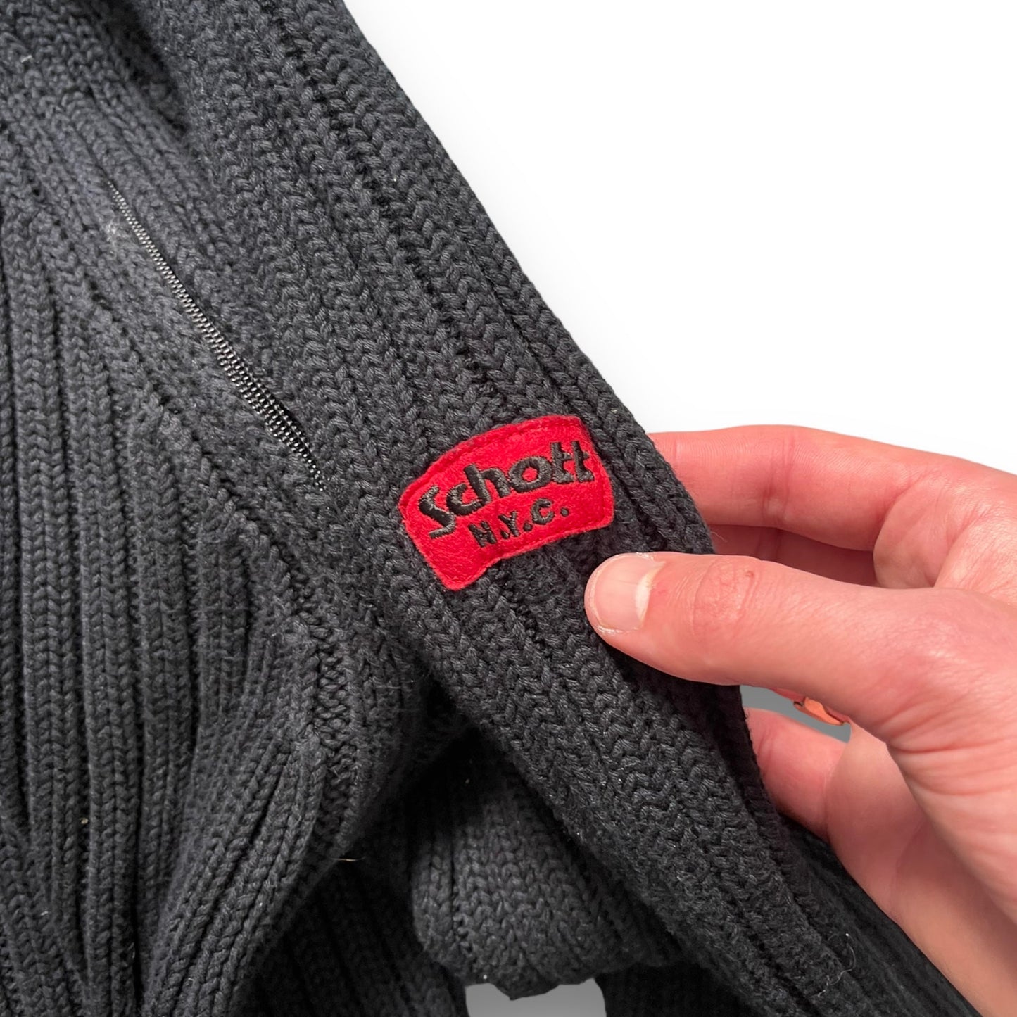 2000's Schott NYC Dual Zip Knitted Balaclava Hoodie (L) | Default Title, Navy