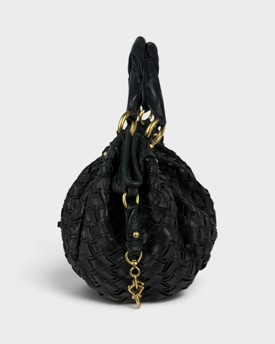 2010s Miu Miu Black Woven Leather Handbag | O/S, Multicoloured