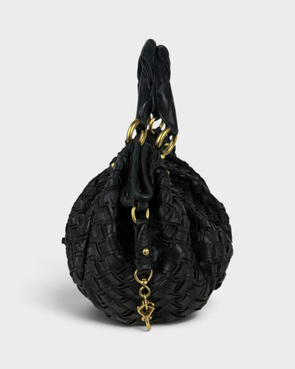 2010s Miu Miu Black Woven Leather Handbag | O/S, Multicoloured