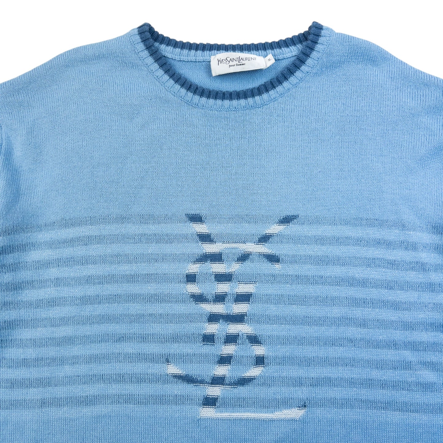 Vintage 2000s YSL Yves Saint Laurent Knit Jumper Size L | Large, Blue