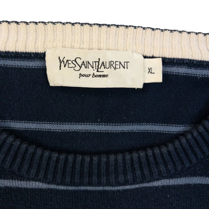 Vintage 2000s YSL Yves Saint Laurent Striped Jumper Size M | Medium, Navy