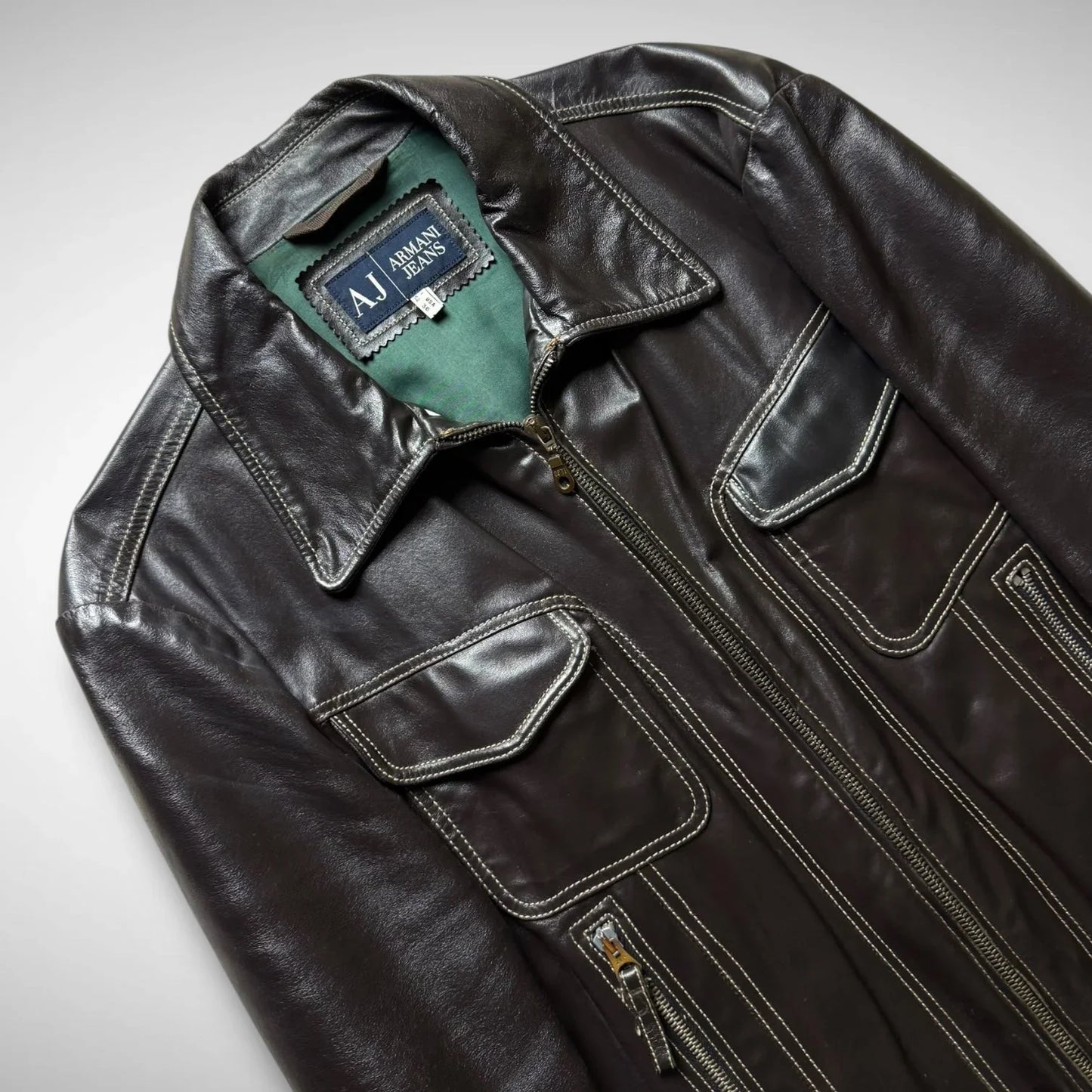 Armani Jeans Contrast Stitch Leather Jacket (2000s)