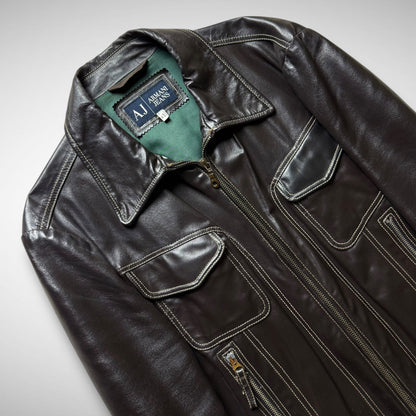 Armani Jeans Contrast Stitch Leather Jacket (2000s)