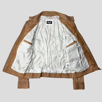 Dolce & Gabanna 2011 Antique Effect Leather Cargo Biker Jacket - M | Default Title, Brown