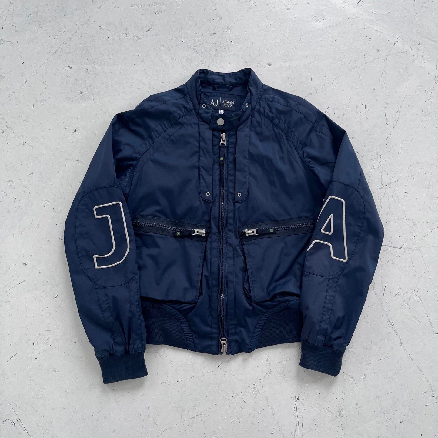 2000s armani jeans spellout bomber jacket | Navy, Navy