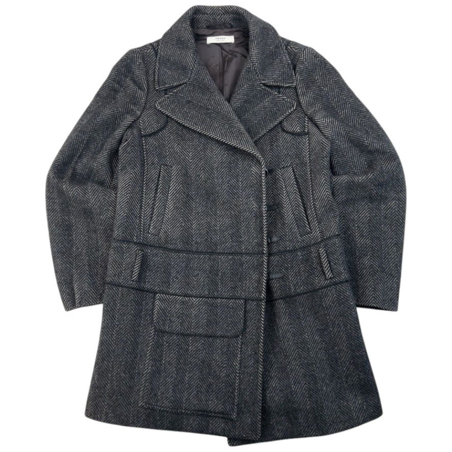 Vintage 2000s Prada Pattern Wool Jacket Womens Size L | Large, Grey
