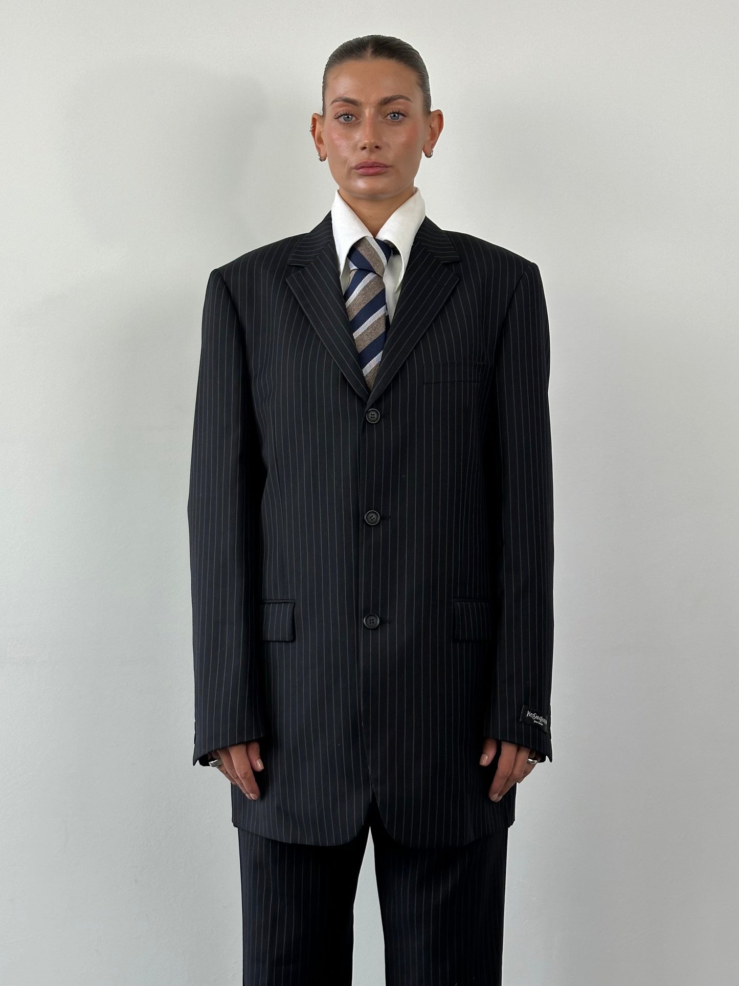 Yves Saint Laurent Wool Pinstripe Single Breasted Suit - 40L/W32