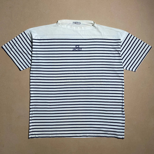 S/S 1989 Denim Blue Striped ICE JACKET Marina Spell Out T-shirt