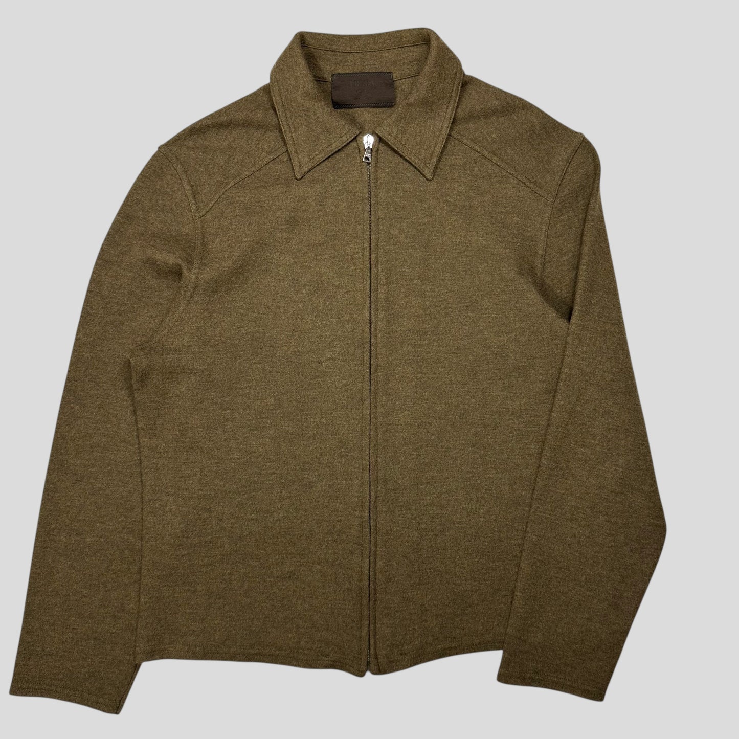 Prada Milano FW98 Heather Green Wool Zip-up Work Jacket - M