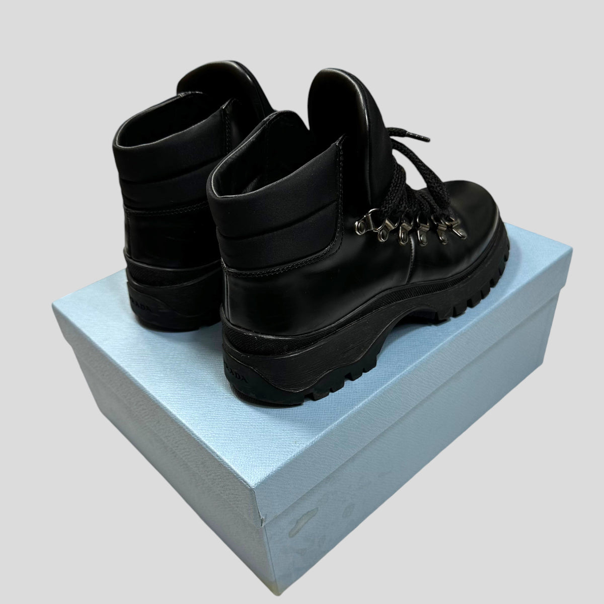 Prada Milano 90’s Leather + Nylon Combat Boots - UK4 | Black