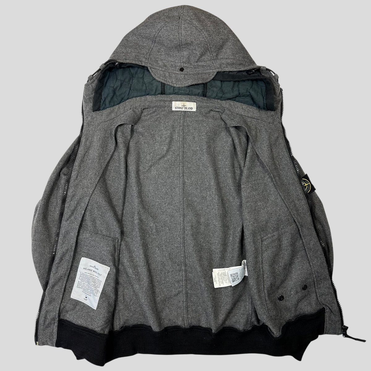 Stone Island AW14 Mélange Wool Poly Double Hood Jacket - L | Grey
