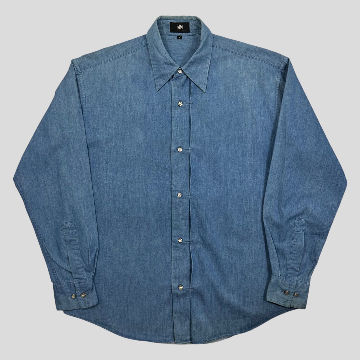 Issey Miyake 00’s Pleat Detailed Metal Button Shirt - M | Default Title, Blue