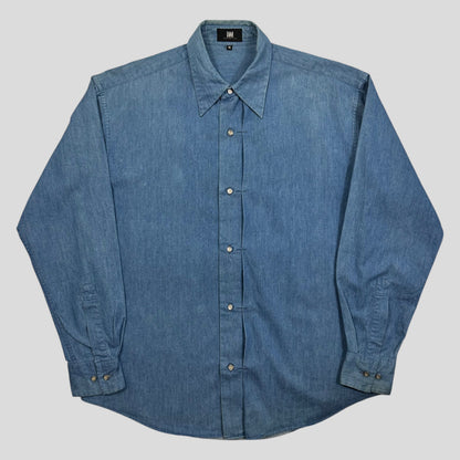 Issey Miyake 00’s Pleat Detailed Metal Button Shirt - M | Default Title, Blue